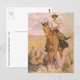 Carte Postale Cowgirl vintage Cowboy, Femme à cheval par Dunton