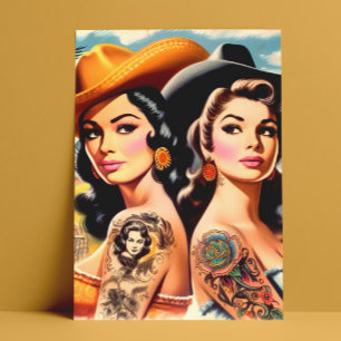 Carte Postale Cowgirls Tatouées Vintage