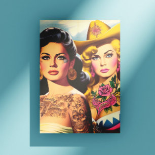 Carte Postale Cowgirls Tatouées Vintage