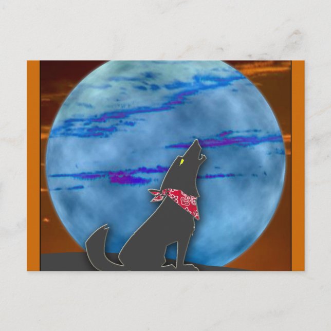 Carte Postale Coyote Howling à la Lune Bleue (Devant)