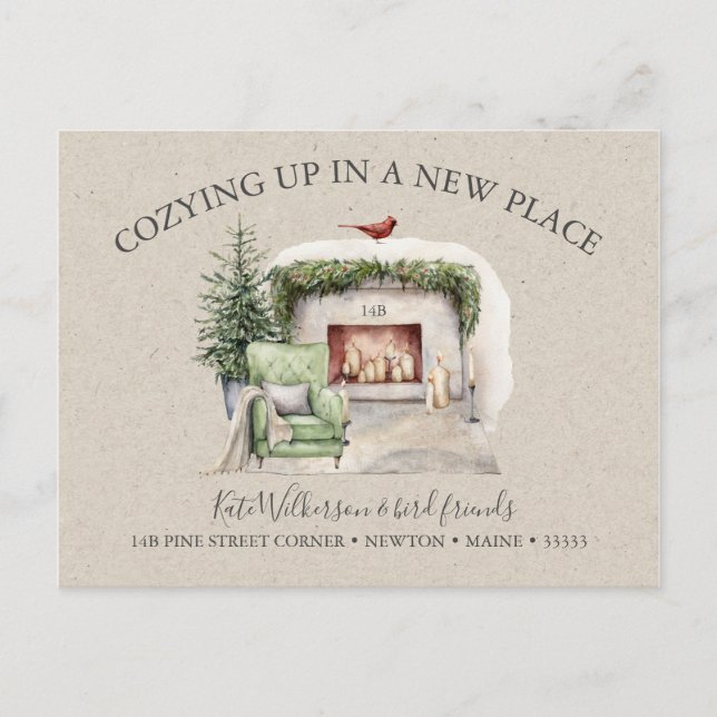 Carte Postale Cozy New Address with Fireplace Holiday (Devant)