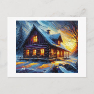 Carte Postale Cozy Winterf Cabin at Sunset,