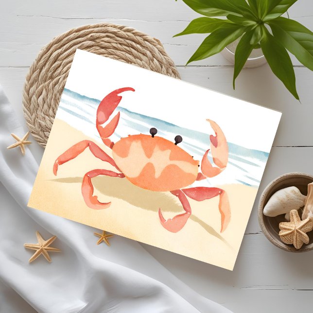 Carte Postale Crabe Aquarelle Rive de la Plage | Vacances Côtièr (Créateur téléchargé)