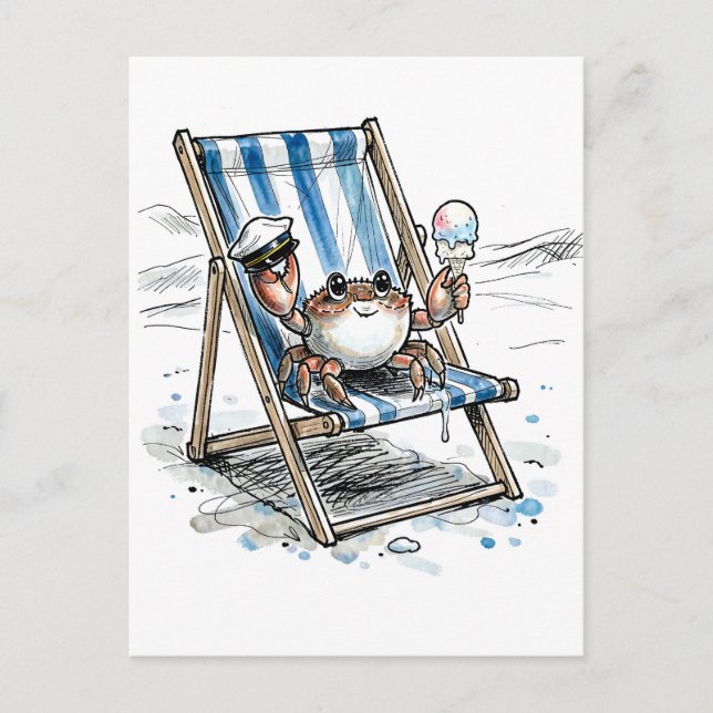 Carte Postale Crabe décontracté de la plage appréciant la crème  (Devant)