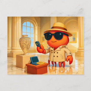 Carte Postale Crabe Espion Analysant des Données dans une Exposi