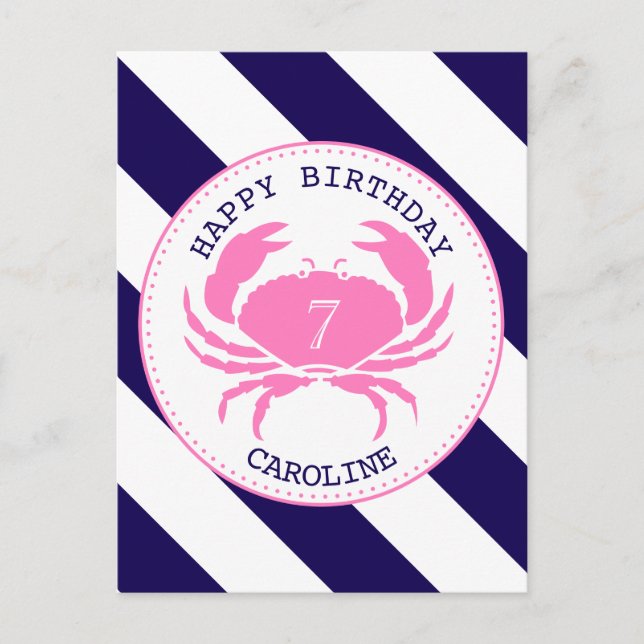 Carte Postale Crabe rose Nautique Invitation d'anniversaire (Devant)