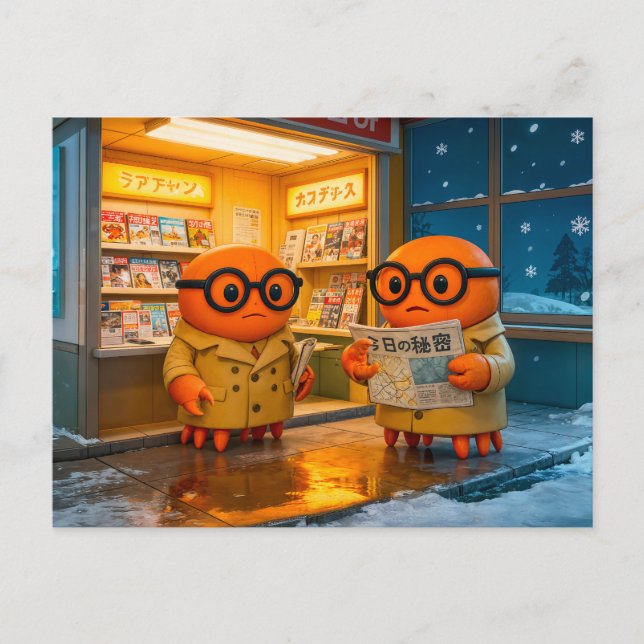 Carte Postale Crabs espions enquêtant sur un kiosque à journaux  (Devant)