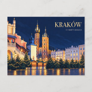 Carte Postale Cracovie la nuit Basilique Sainte-Marie