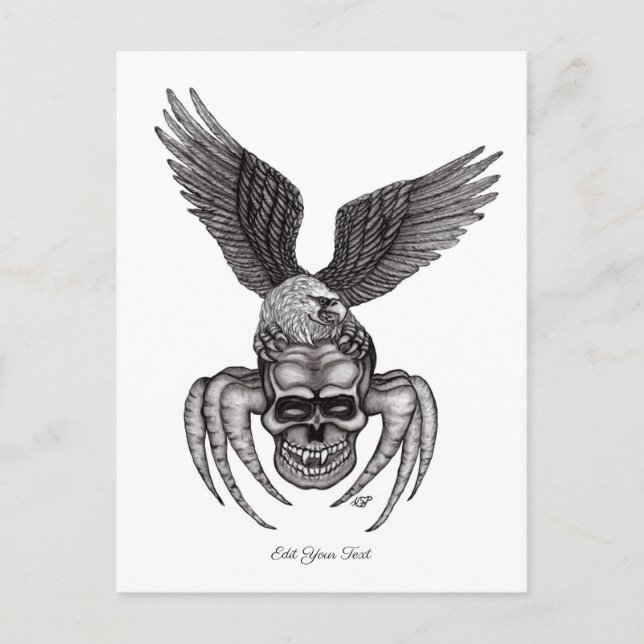 Carte Postale Crâne à aigle en tatouage (Devant)