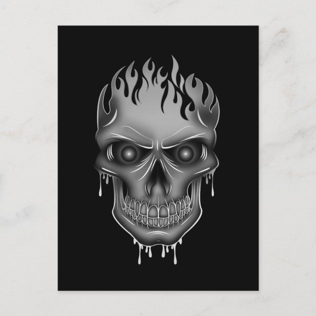 Carte Postale Crâne à flamme - Argent (Devant)
