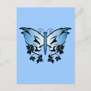 Carte Postale Crâne à papillon - bleu