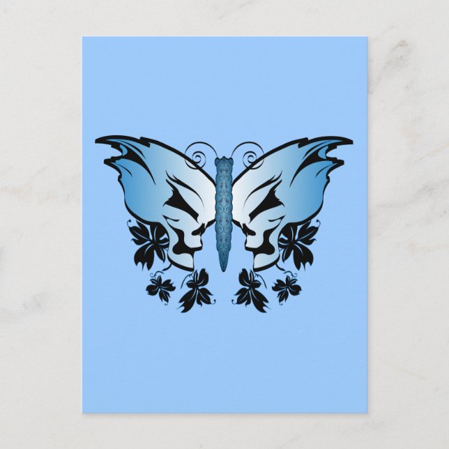 Carte Postale Crâne à papillon - bleu (Devant)