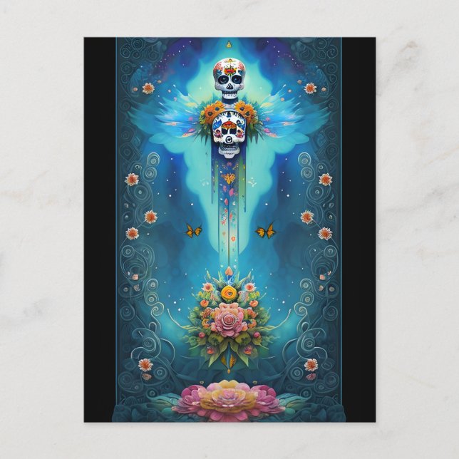 Carte Postale Crâne à sucre Esprit Art-Festif Dia de los Muertos (Devant)