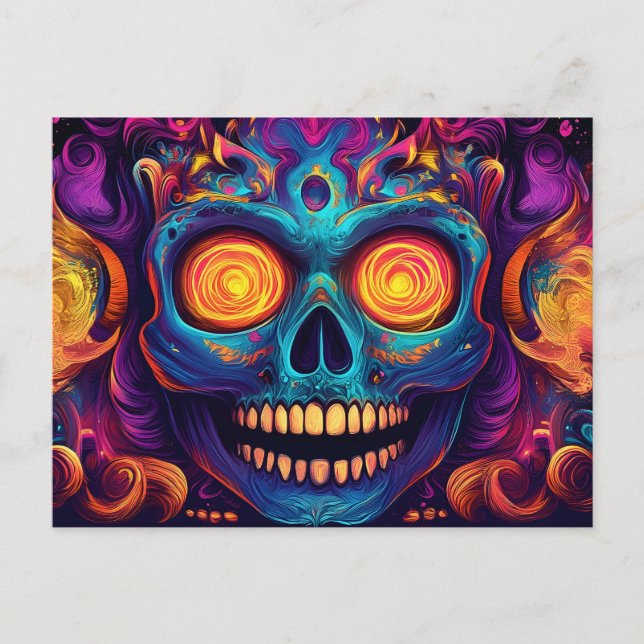 Carte Postale Crâne à sucre psychédélique - Jour des morts (Devant)