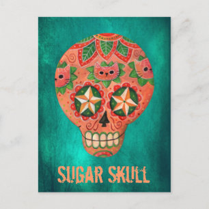 Carte Postale Crâne à sucre rouge mexicain