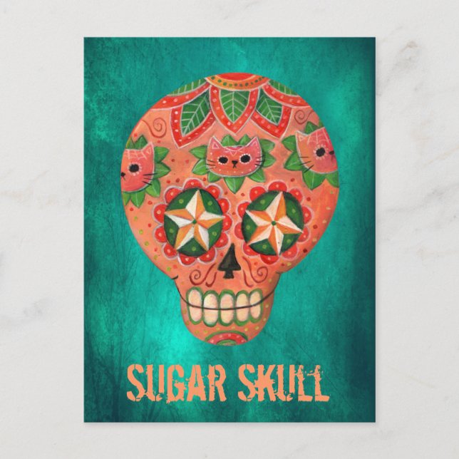 Carte Postale Crâne à sucre rouge mexicain (Devant)