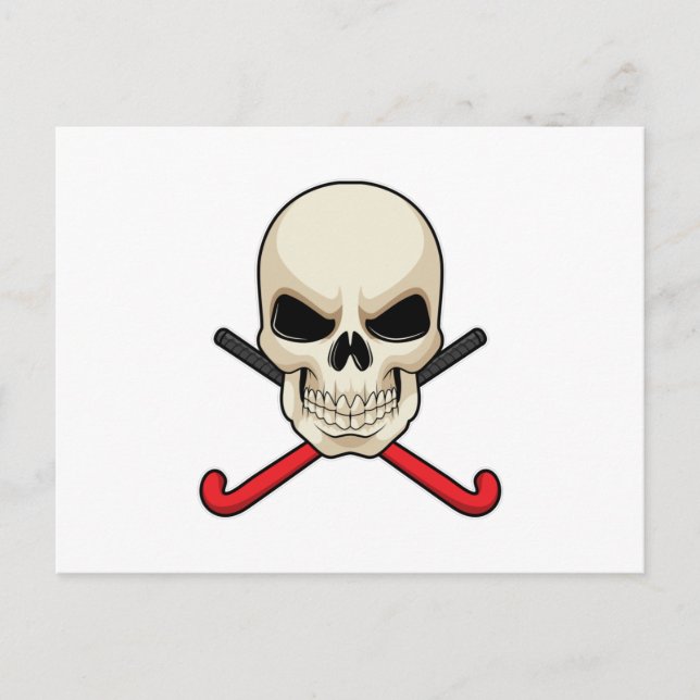 Carte Postale Crâne au hockey avec chauve-souris de hockey (Devant)