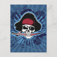 Crâne avec casquette, oeil et épée de pirate