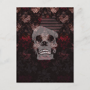 Carte Postale Crâne avec couronne sur Grunge Black Lace Rouge Da