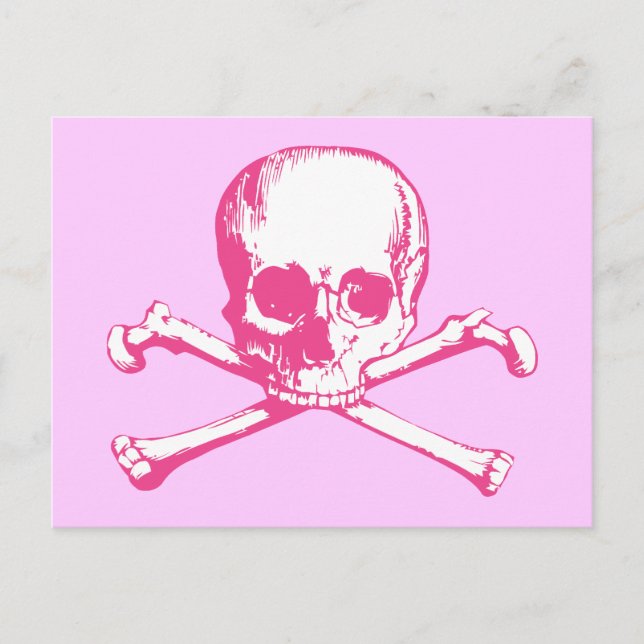 Carte Postale Crâne classique rose et os croisés (Devant)