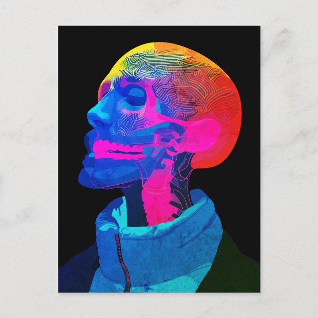 Carte Postale Crâne Cyber – Art d'anatomie futuriste (Devant)