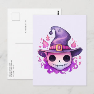 Carte Postale Crâne dans un chapeau de sorcière Fantaisiste