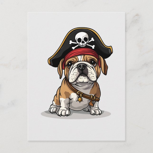Carte Postale Crâne de bouledogue anglais pirate avec os croisés (Devant)