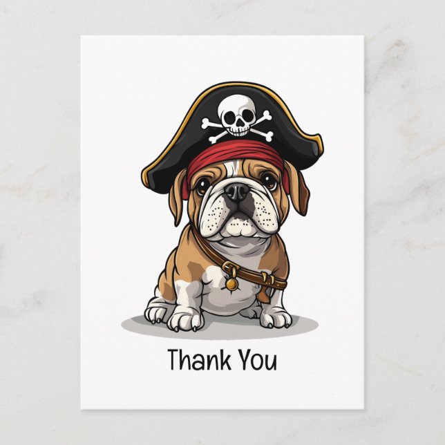 Carte Postale Crâne de Bouledogue Anglais Pirate Merci (Devant)