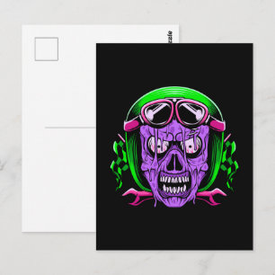 Carte Postale Crâne de cavalier zombie fondant néon