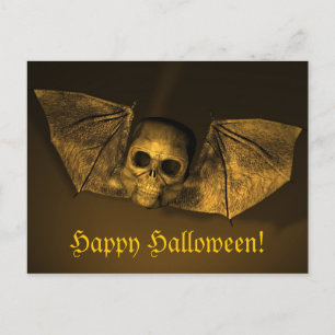 Carte Postale Crâne de chauve-souris d'Halloween effrayant