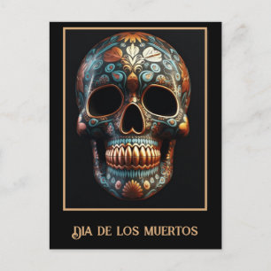 Carte Postale Crâne de Día de los Muertos Turquoise Or sur mesur