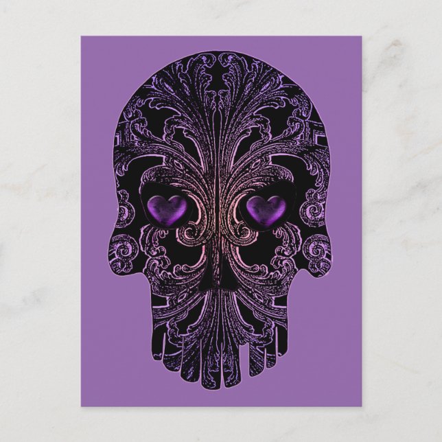 Carte Postale Crâne de Filigree dans les nuances de violet (Devant)