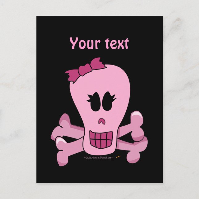 Carte Postale Crâne de fille rose avec Halloween de Bow ou pirat (Devant)