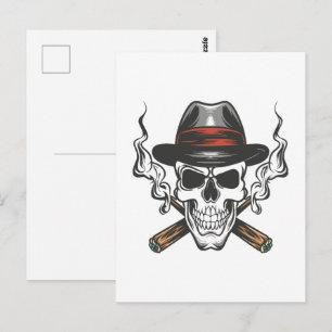 Carte Postale Crâne de gangster avec chapeau fedora