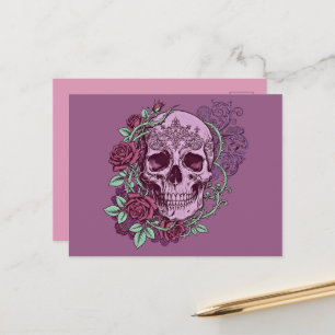 Carte Postale Crâne de lavande avec motif gothique de roses