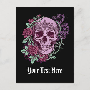 Carte Postale Crâne de Lavande avec Motif Gothique de Roses