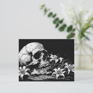 Carte Postale Crâne de style graphique vintage 50 BW avec fleurs