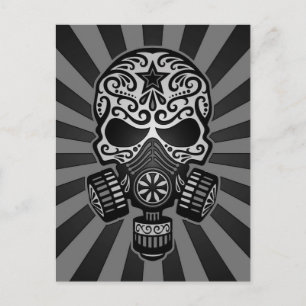 Carte Postale Crâne de sucre apocalyptique noir et gris