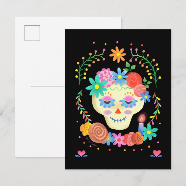 Carte Postale Crâne de sucre de Día de los Muertos (Devant / Derrière)