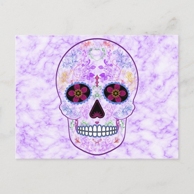 Carte Postale Crâne de sucre de Jour des Morts - Violet et multi (Devant)