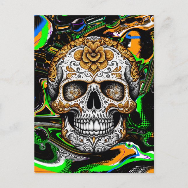 Carte Postale Crâne de Sucre Halloween (Devant)