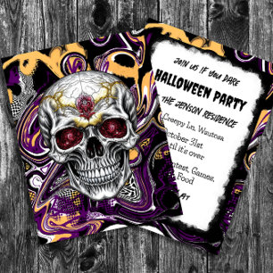 Carte Postale Crâne de sucre noir et pourpre Halloween