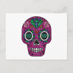Carte Postale crâne de sucre parties scintillant rose