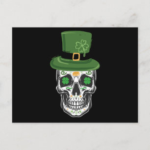 Carte Postale Crâne de Sucre Saint Patrick Jour Leprechaun Trèfl