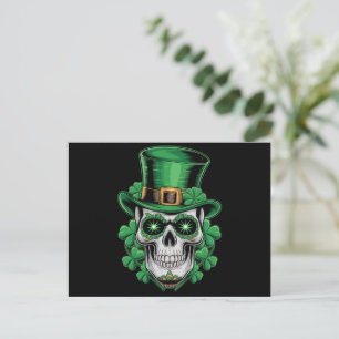 Carte Postale Crâne de Sucre St Patrick Jour de Chance Shamrock 