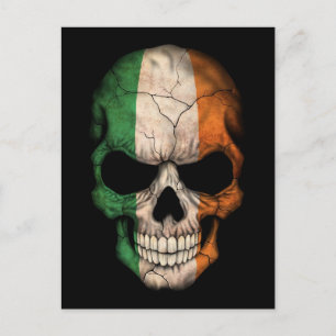 Carte Postale Crâne drapeau irlandais sur noir