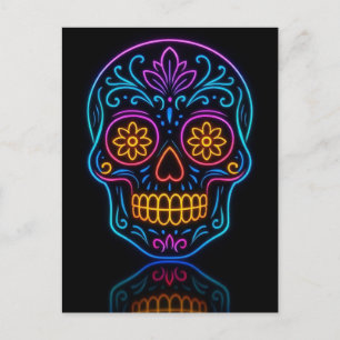 Carte Postale Crâne en sucre néon noir/bienvenue jour des morts