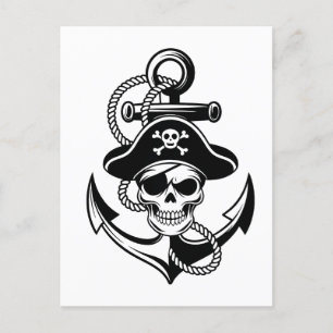 Carte Postale Crâne et Ancre de pirates audacieux - Conception n