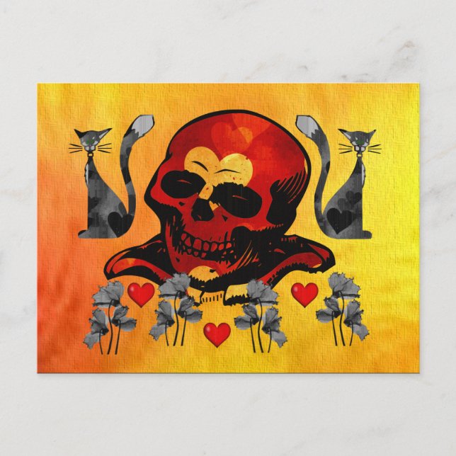 Carte Postale Crâne et chats (Devant)