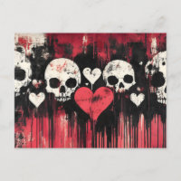 Crâne et Coeurs Grunge - Art rouge et noir gras